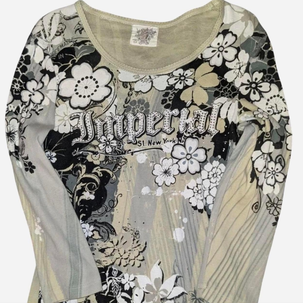quarter sleeve floral mint green rhinestone shirt by Skinny Minnie